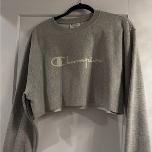 Champion Women's Heather Gray Cropped Crewneck Sweater